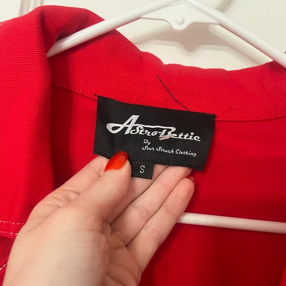 Astro Bettie Red Midge Button Down Jean Jacket Size Small Vintage Reproduction - Picture 6 of 8